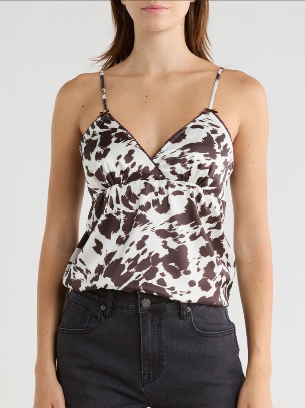 Vigoss Brown and White Cowprint Satin Cami